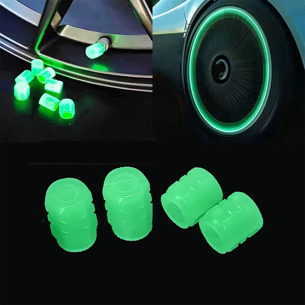 (Car Wheel , Hub Glowing Decorative Luminous Tyre Rim Stem Cover)تأثير الإسفار لامعة غطاء صمام الإطارات سيارة محور عجلات متوهجة الزخرفية مضيئة الإطارات حافة غطاء الجذعية ينطبق على دراجة نارية