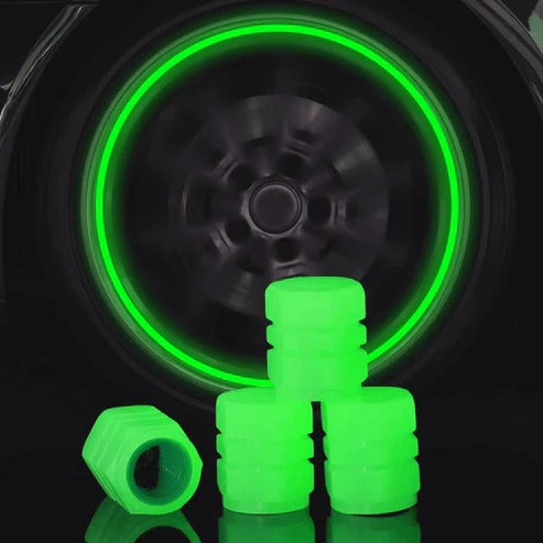 (Car Wheel , Hub Glowing Decorative Luminous Tyre Rim Stem Cover)تأثير الإسفار لامعة غطاء صمام الإطارات سيارة محور عجلات متوهجة الزخرفية مضيئة الإطارات حافة غطاء الجذعية ينطبق على دراجة نارية