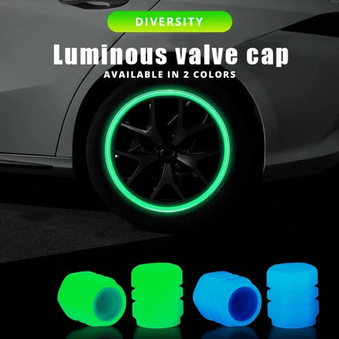 (Car Wheel , Hub Glowing Decorative Luminous Tyre Rim Stem Cover)تأثير الإسفار لامعة غطاء صمام الإطارات سيارة محور عجلات متوهجة الزخرفية مضيئة الإطارات حافة غطاء الجذعية ينطبق على دراجة نارية